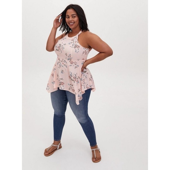 Torrid Babydoll Chablis Goddess Neck Tank - Floral Pink - Picture 6 of 6